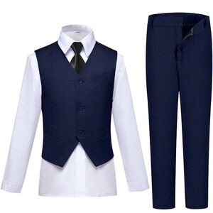Boys Navy Suit Set Size 8 Vest & Dress Pants Holiday or Formal Outfit EUC